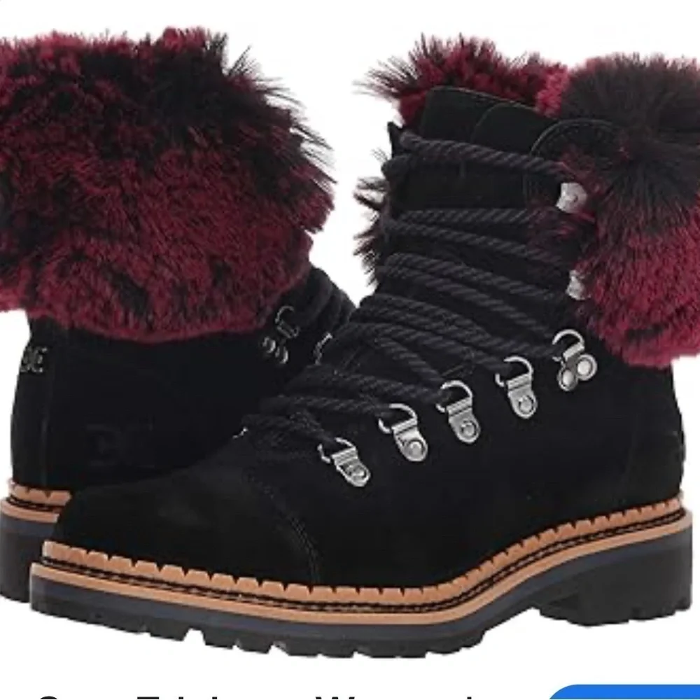 Sam Edelman Black and Red Winter Boots with Faux Fur